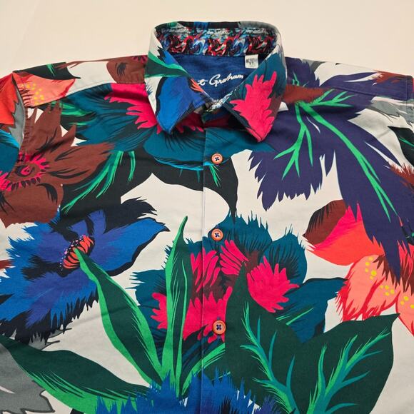 Robert Graham Floral Tropical Multicolor Short Sleeve Button Shirt Men XL - Picture 8 of 10